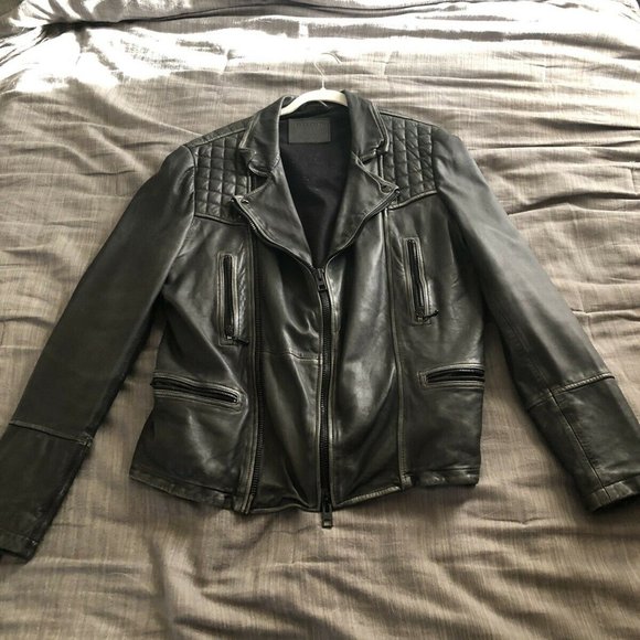 All Saints Men's black leather jacket Conroy - Picture 1 of 5